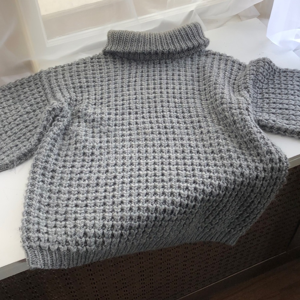 Grey Cowl Neck Thick Stitch Sweater